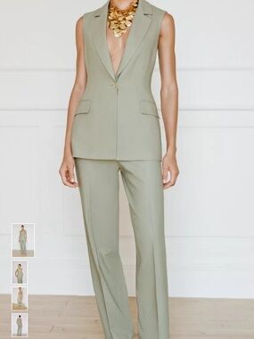 Zara Sleeveless Tailored Vest and Wide-Leg Trousers - Sage